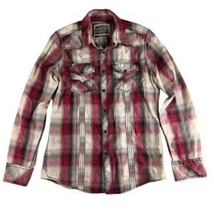 BKE Vintage Red Plaid Pearl Snap Western Shirt - Men's S